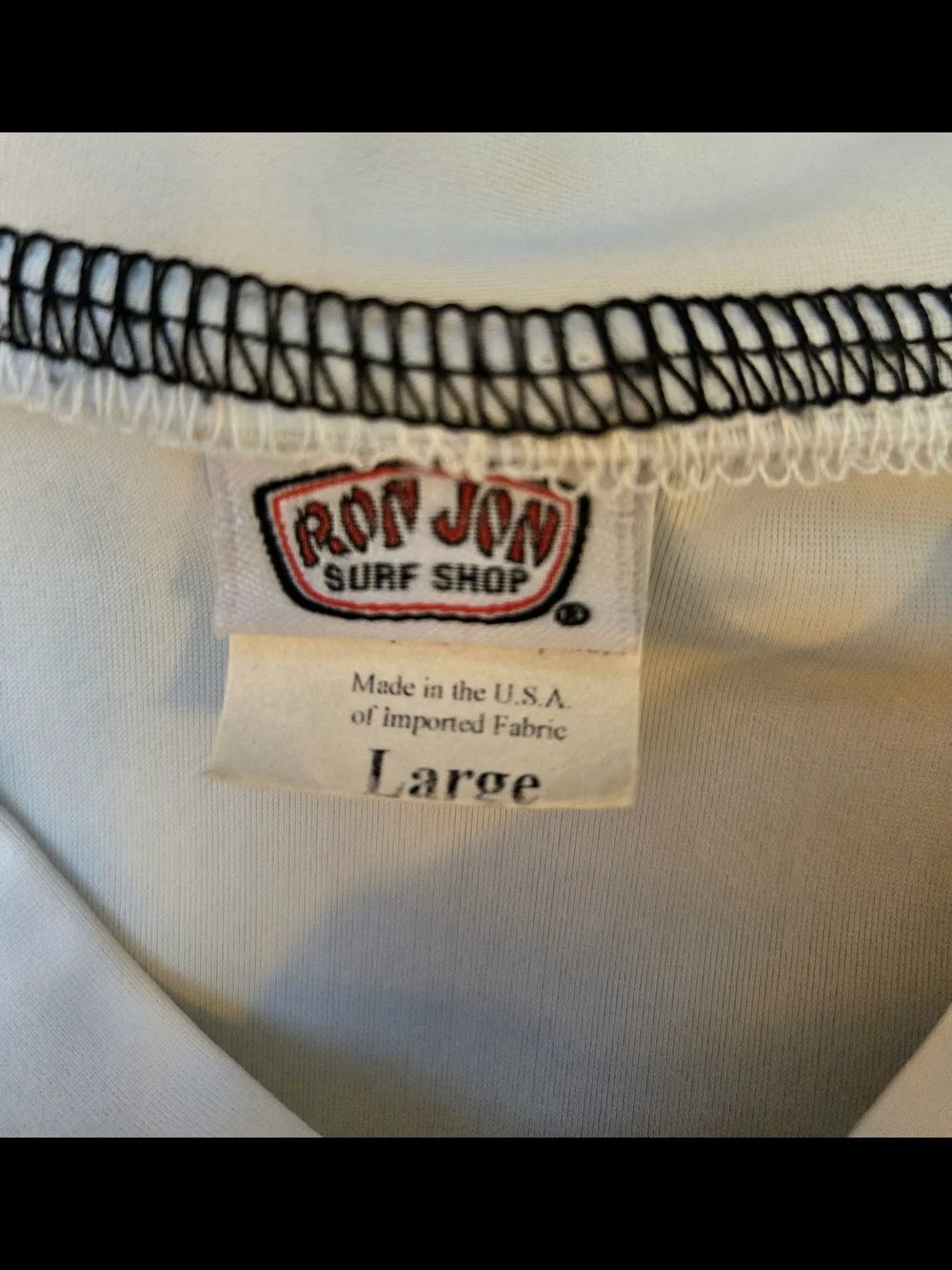 Vintage Ron Jon White and Black Raglan Surf Polo Made In USA